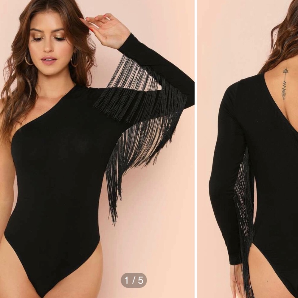 Shein One Shoulder Fringe Body Suit
